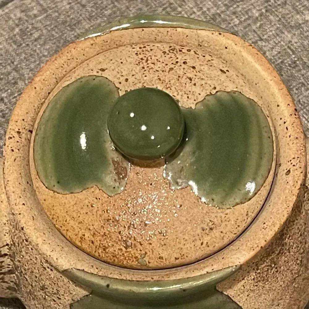 Vintage Handcrafted Pottery Stoneware Speckle Textured Green Glaze Teapot